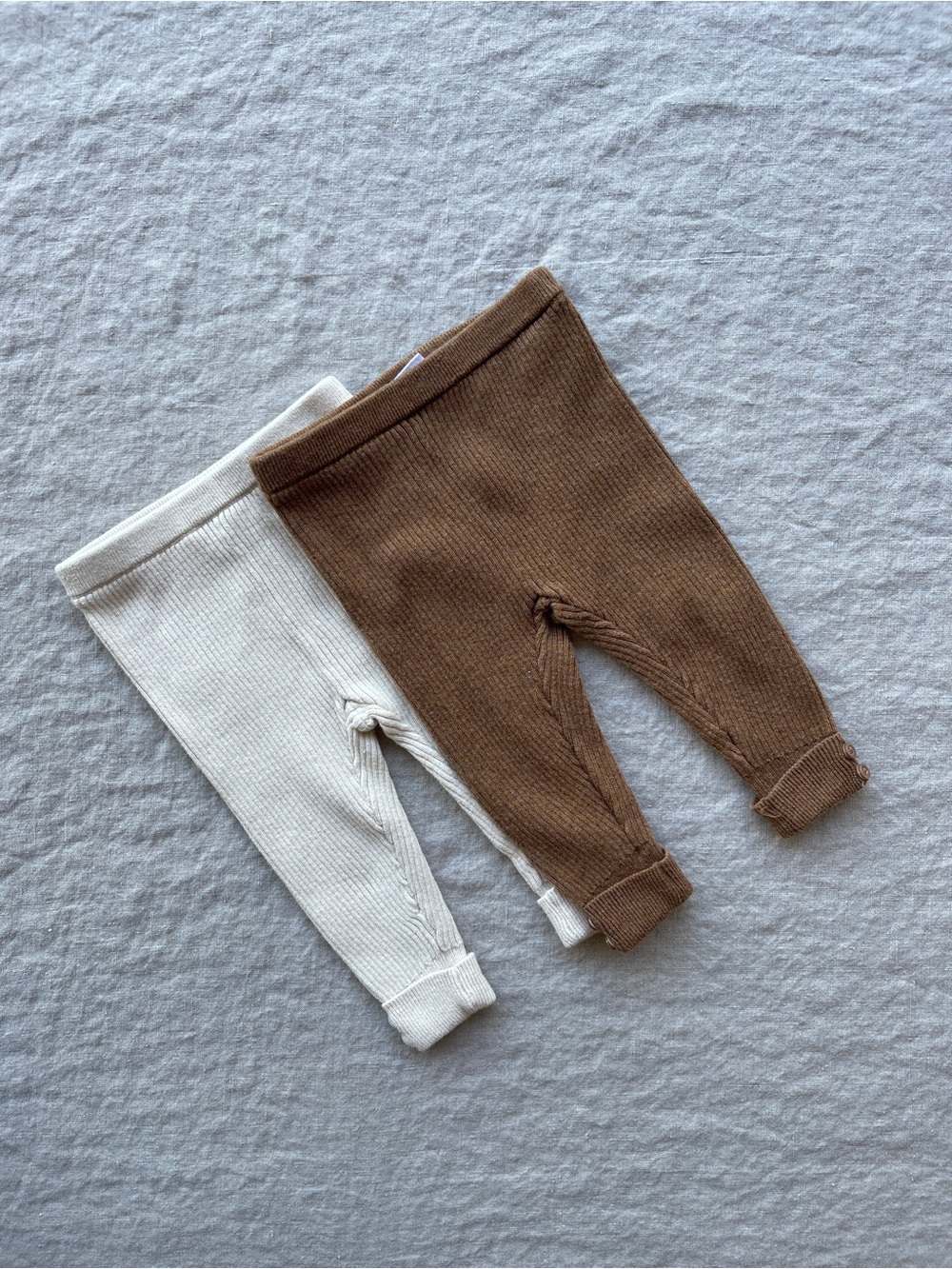 GAP Ribbed Knit Leggings Cream and Brown (Set of 2)